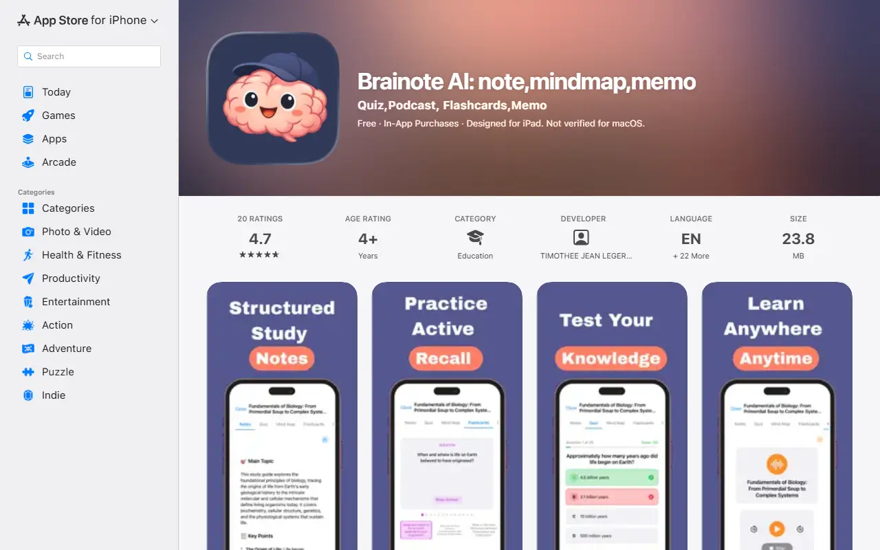 Brainote homepage screenshot