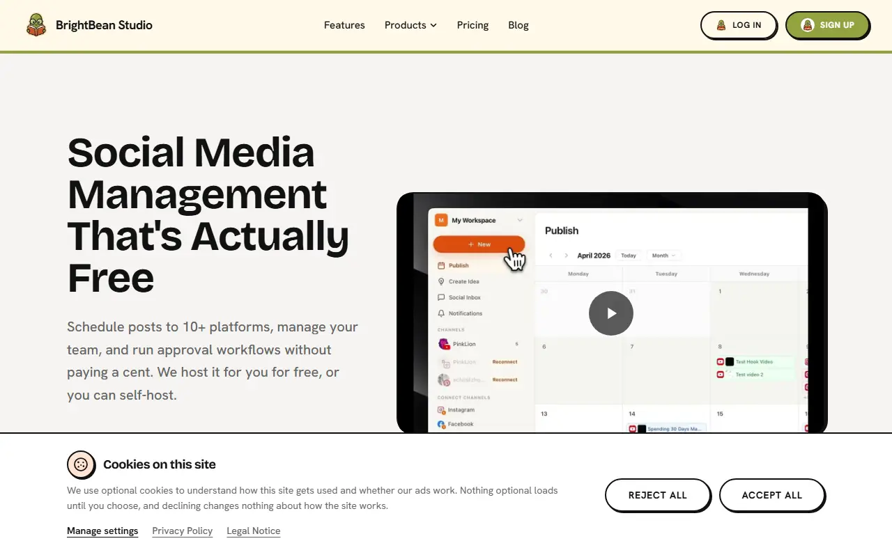 BrightBean Studio homepage screenshot