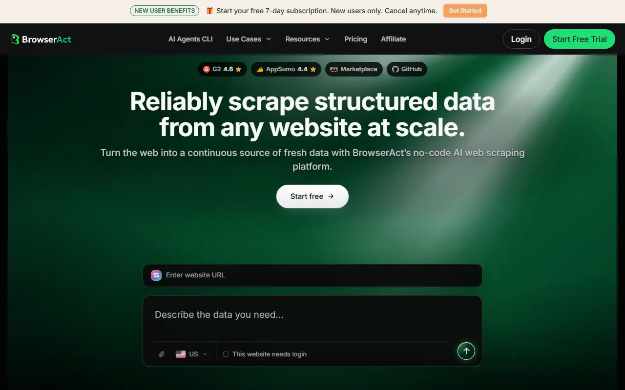 BrowserAct homepage screenshot