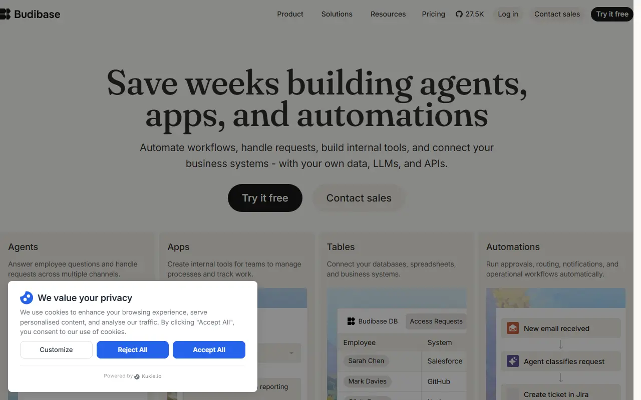 Budibase homepage screenshot