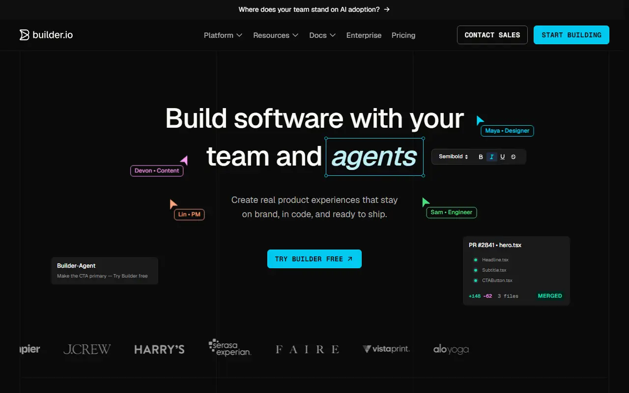 Builder.io homepage screenshot