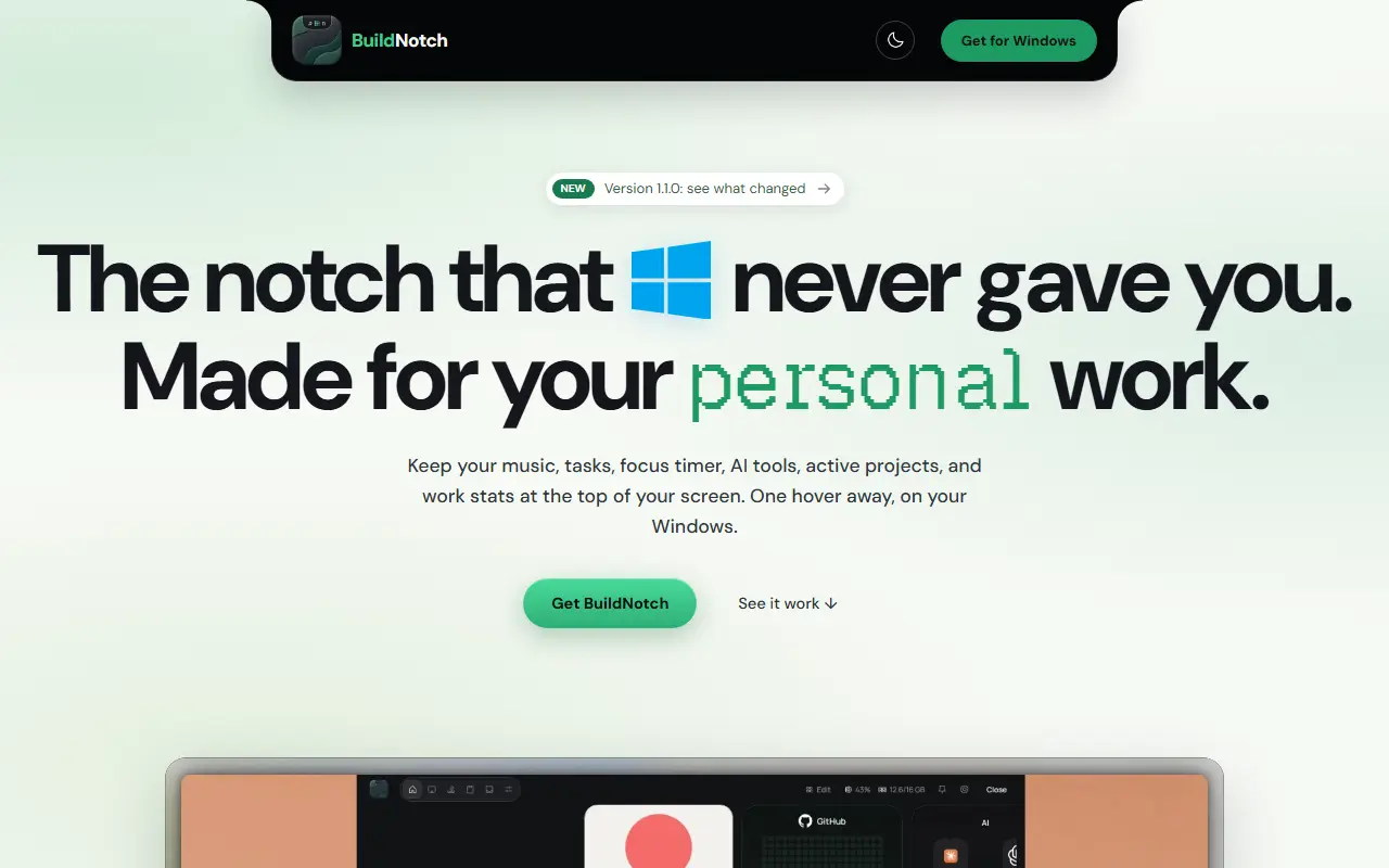 BuildNotch homepage screenshot