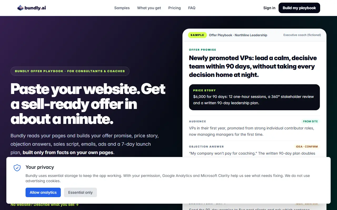 BundlyAI homepage screenshot