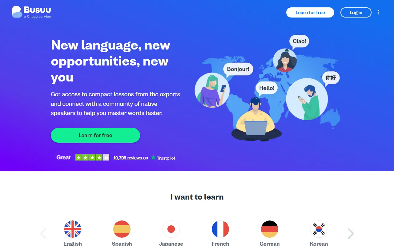 Busuu homepage screenshot
