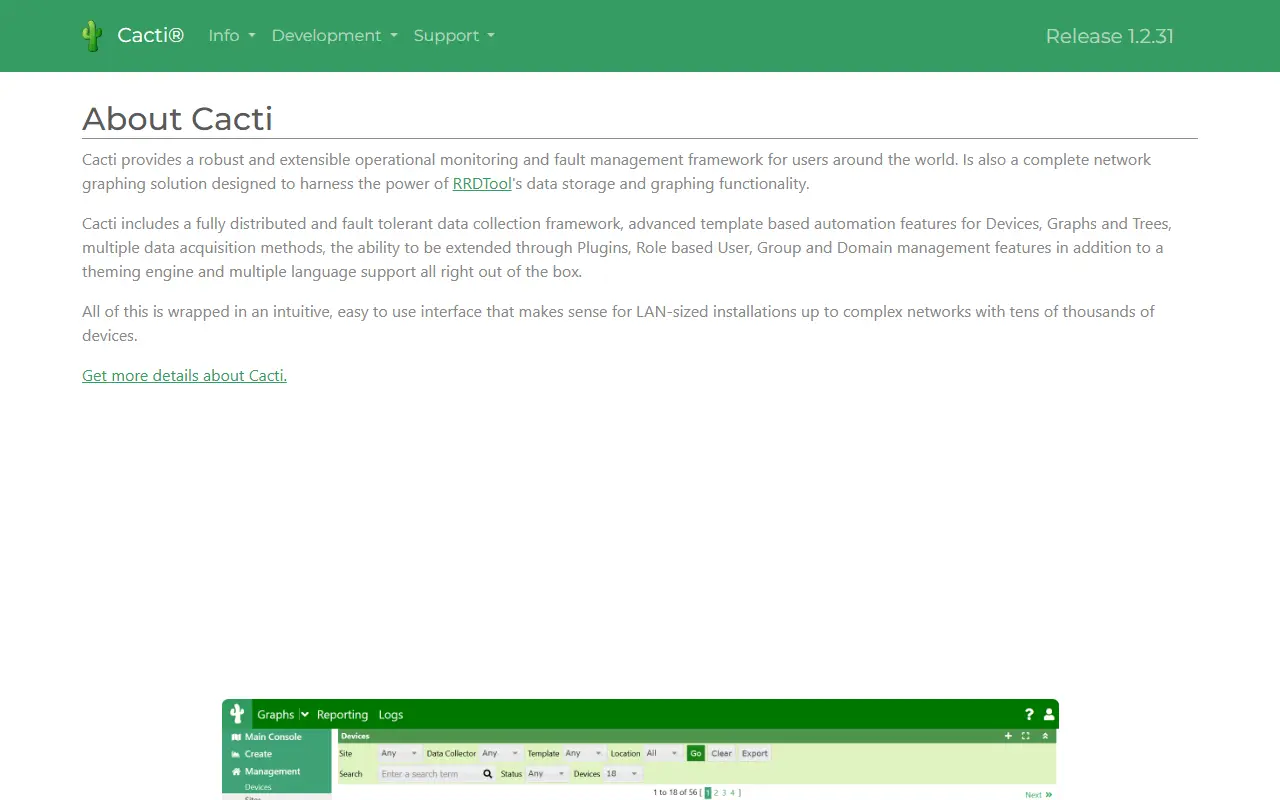 Cacti homepage screenshot