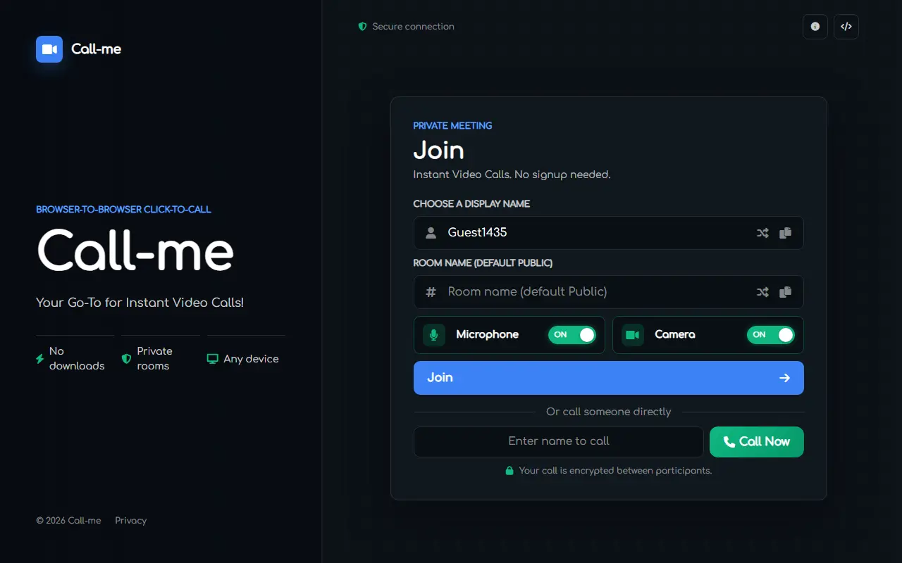 Call-Me homepage screenshot