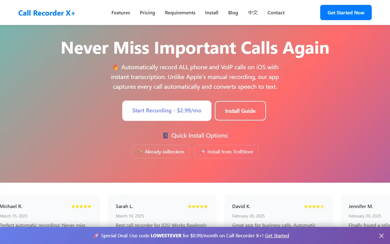 Call Recorder X+ homepage screenshot