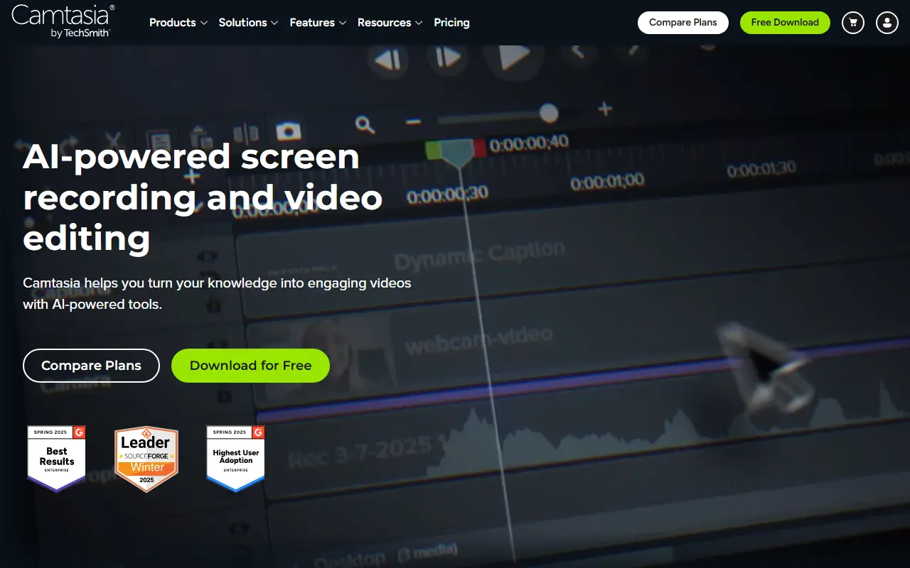 Camtasia homepage screenshot