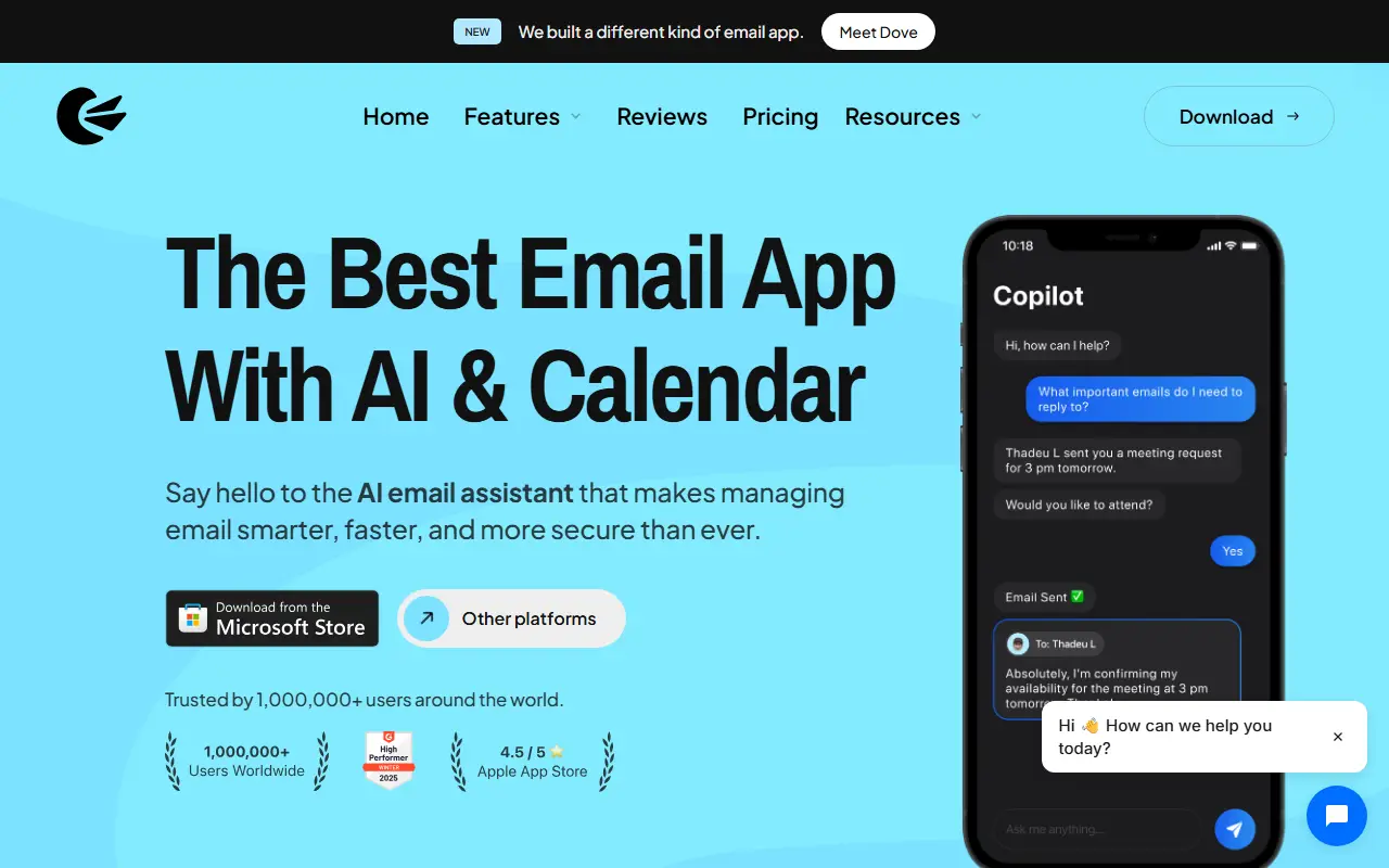 Canary Mail homepage screenshot