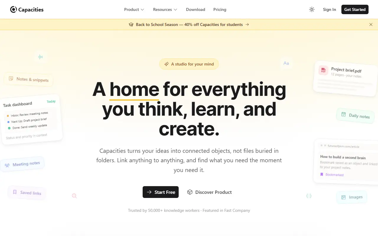 Capacities homepage screenshot