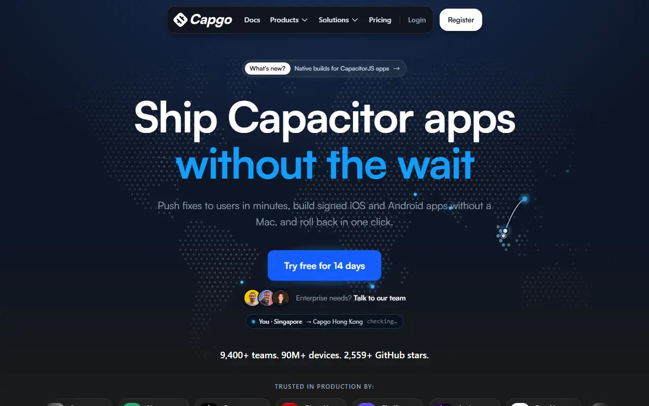Capgo homepage screenshot