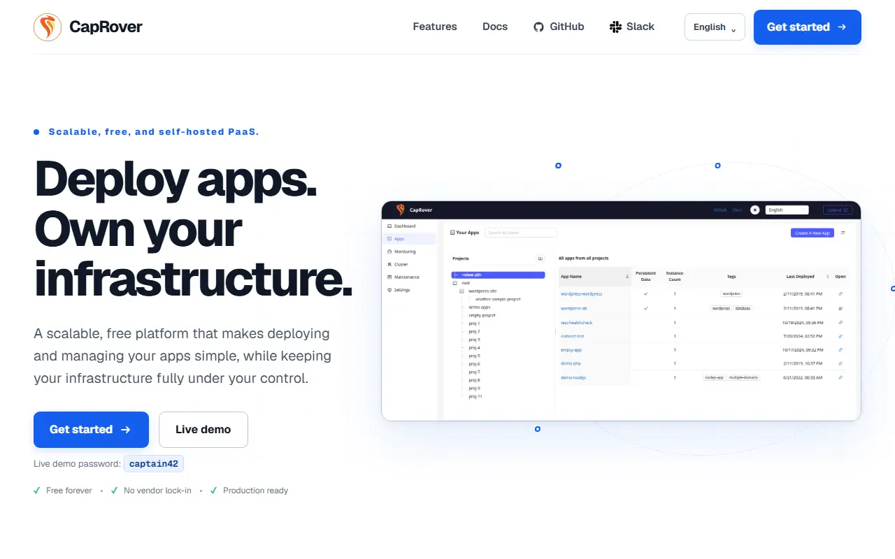 CapRover homepage screenshot