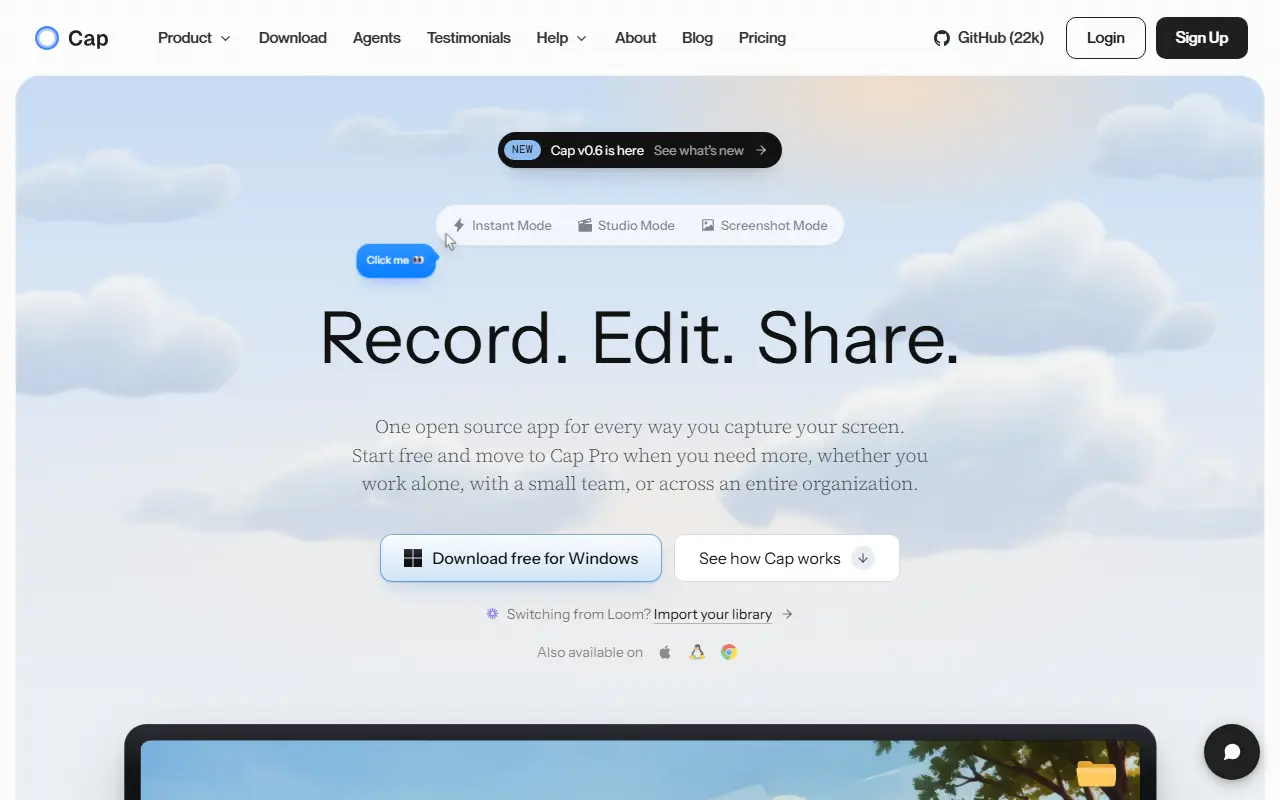 Cap homepage screenshot