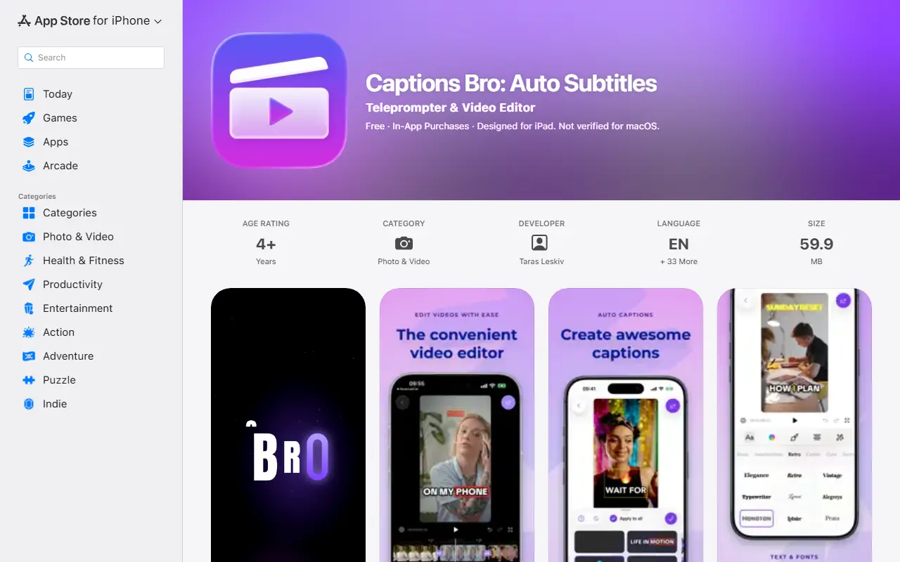 Captions Bro homepage screenshot