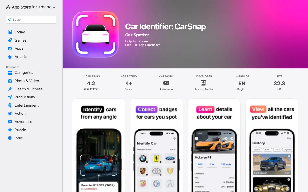 Car Identifier homepage screenshot