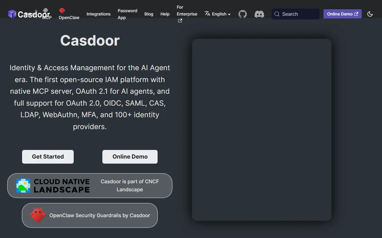 Casdoor homepage screenshot
