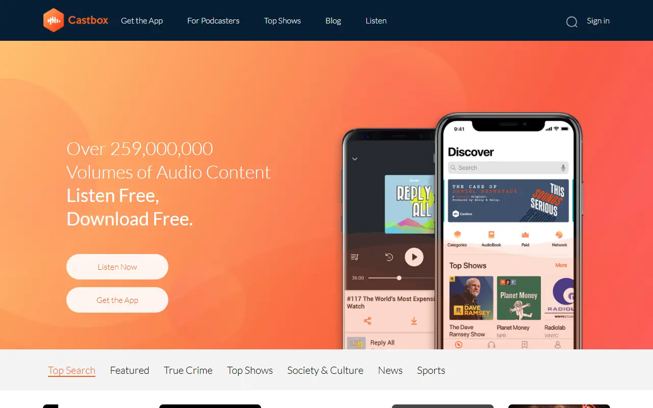 Castbox homepage screenshot