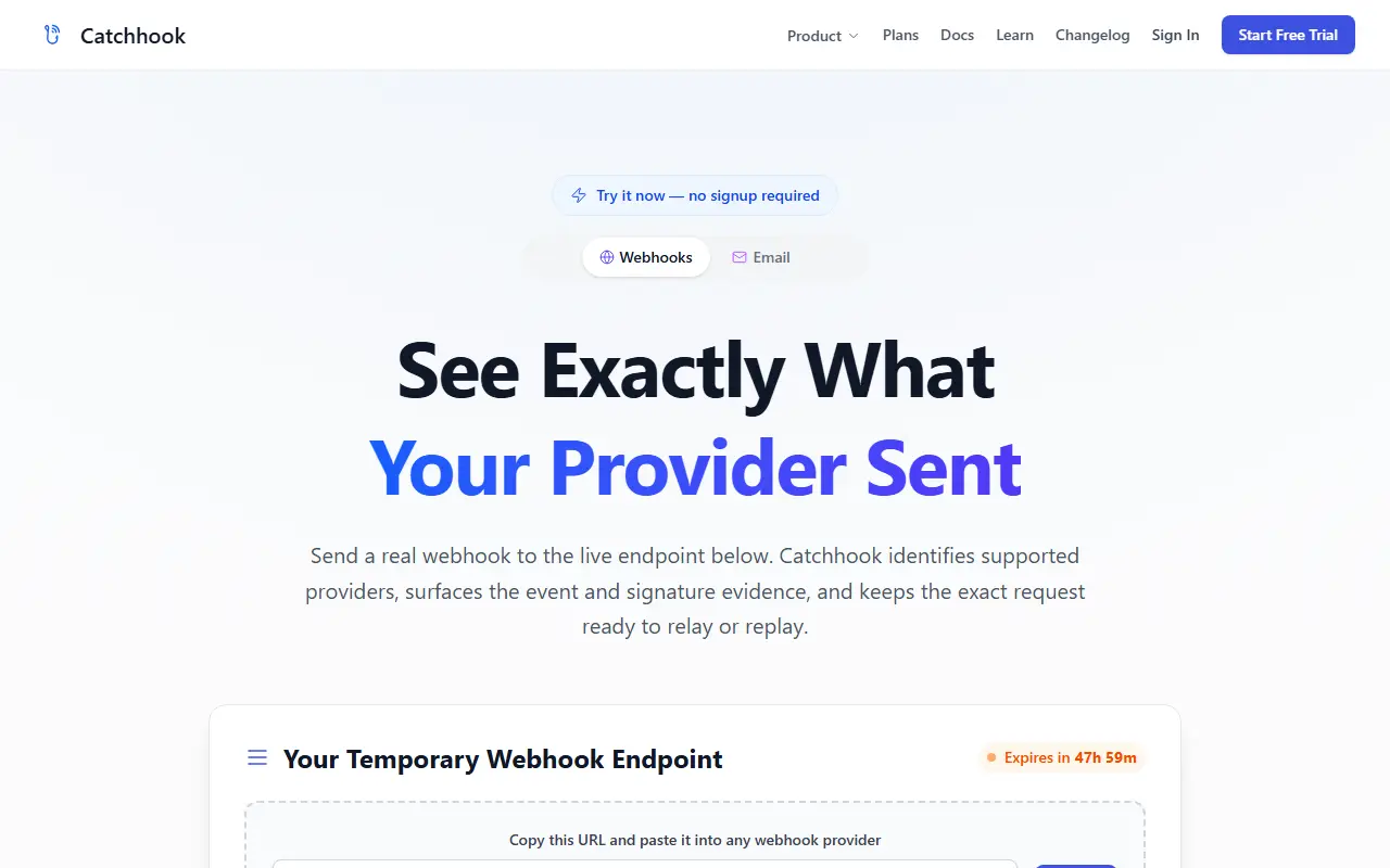 CatchHook homepage screenshot