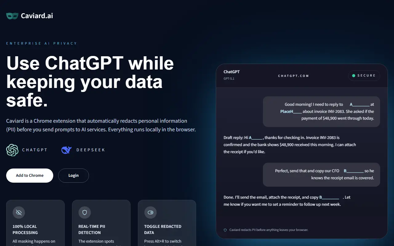 Caviard homepage screenshot