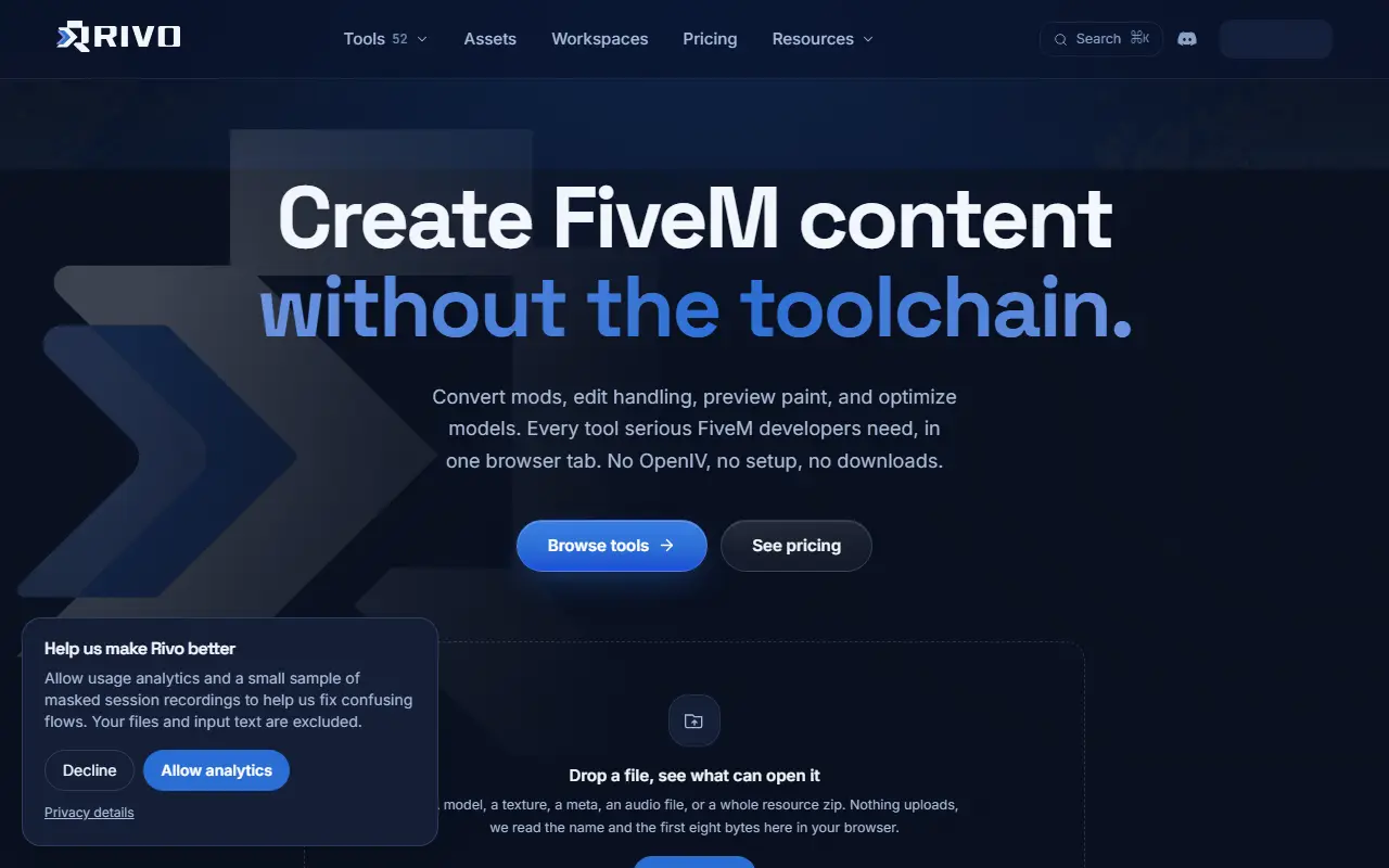 Rivo Tools homepage screenshot