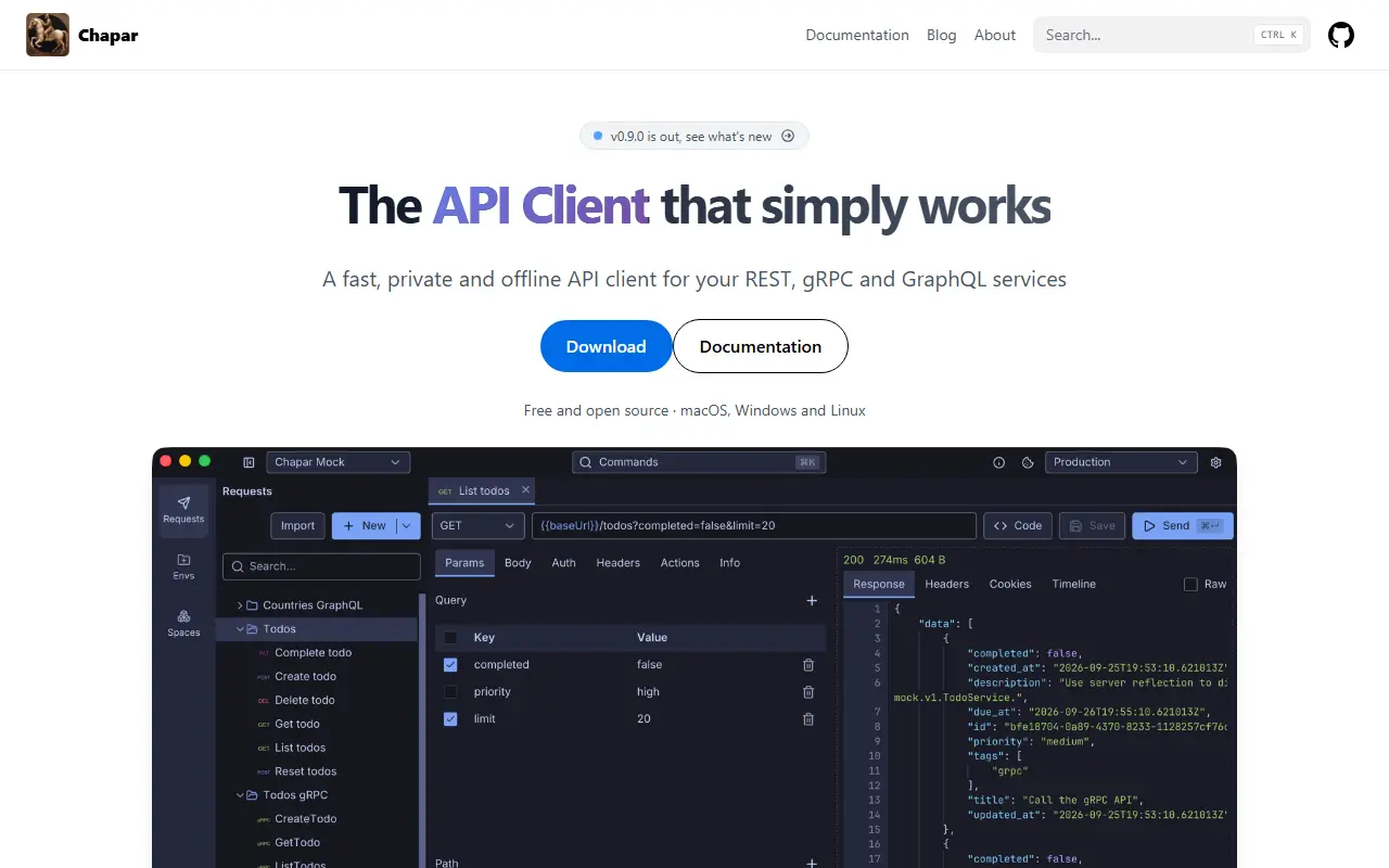 Chapar homepage screenshot