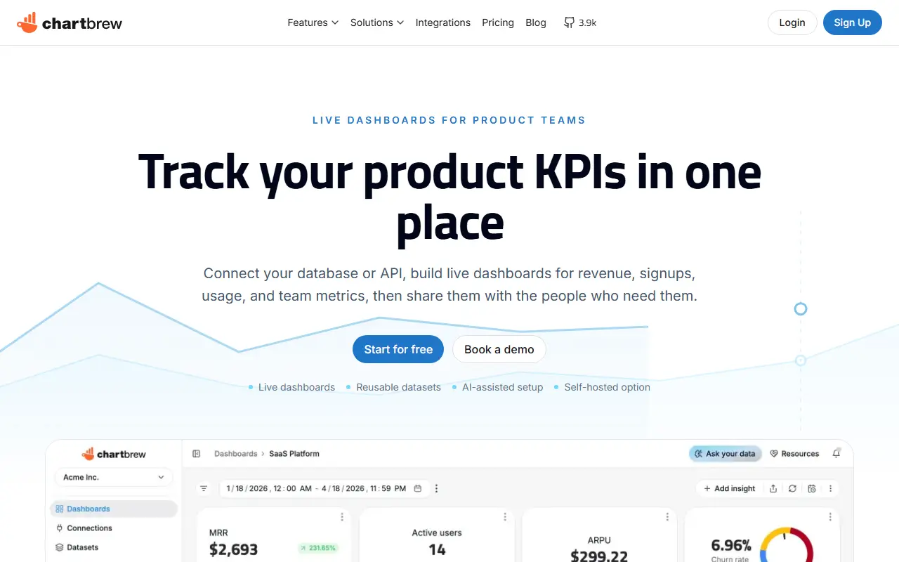 Chartbrew homepage screenshot