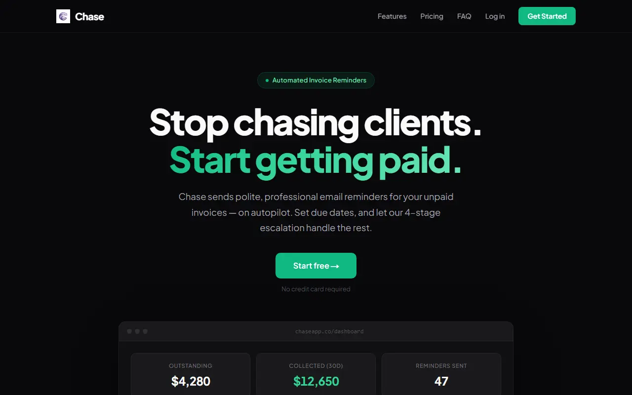 ChaseApp homepage screenshot
