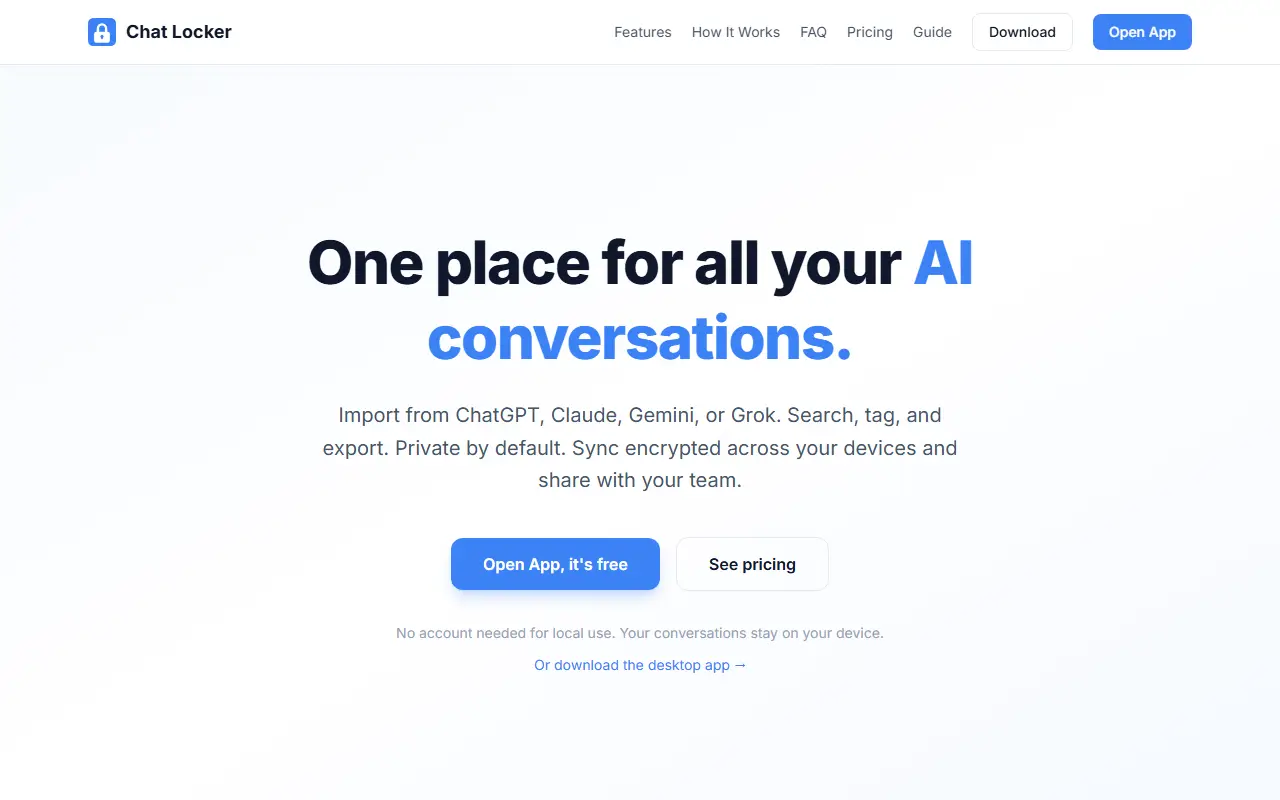 Chat Locker homepage screenshot