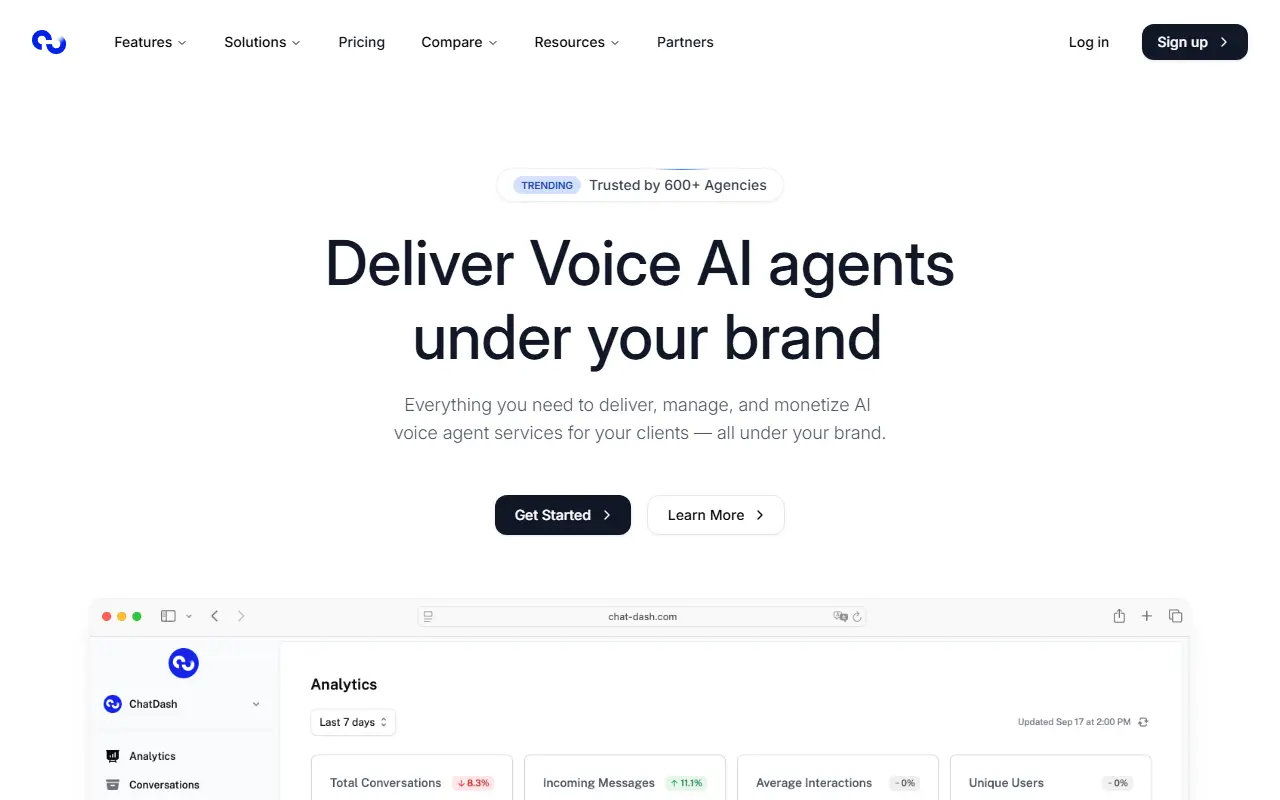 ChatDash homepage screenshot