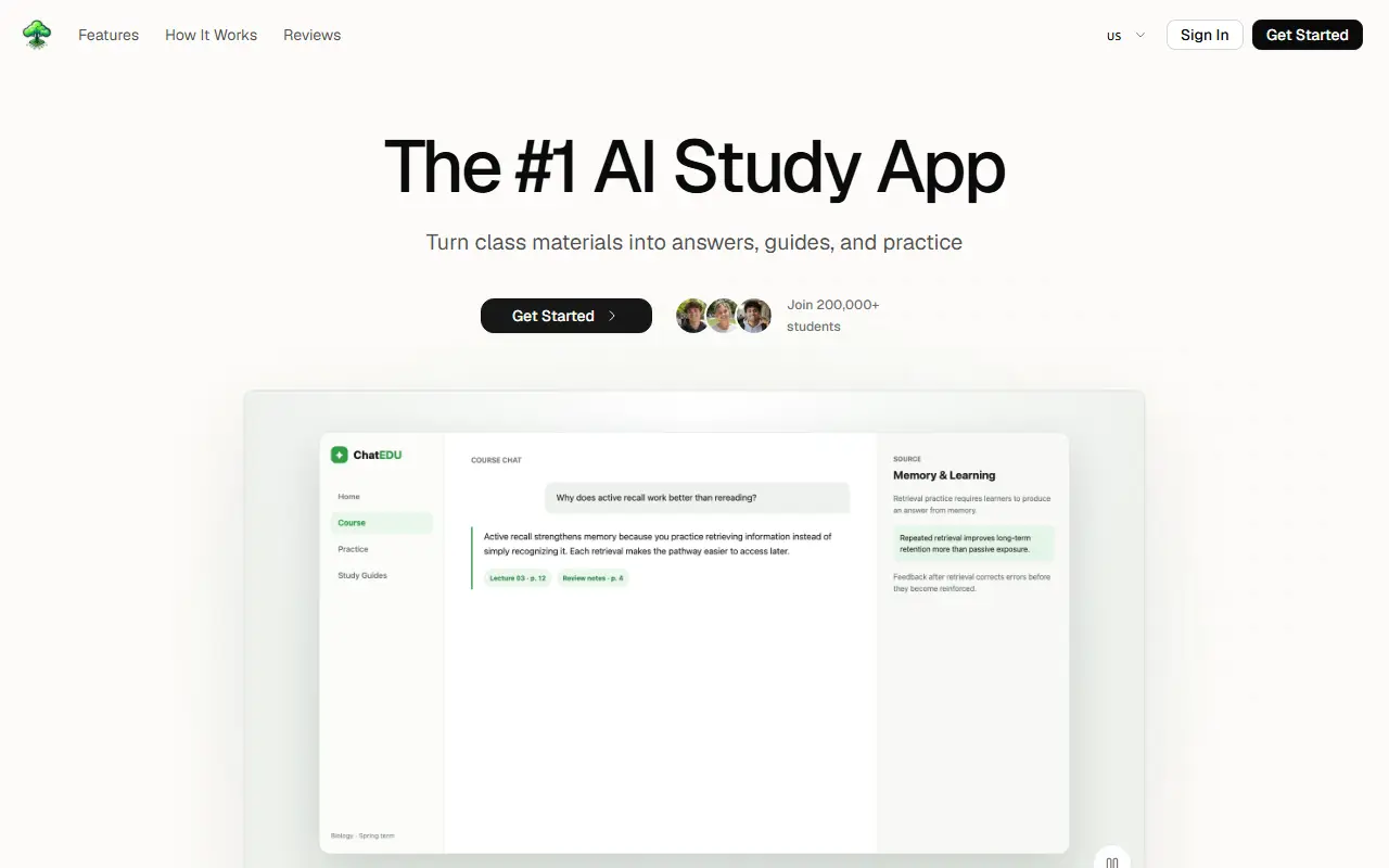 ChatEDU homepage screenshot