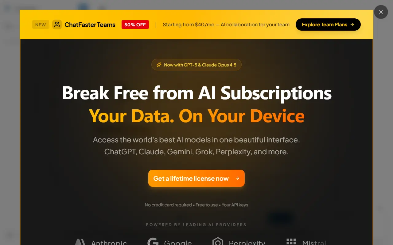 ChatFaster homepage screenshot
