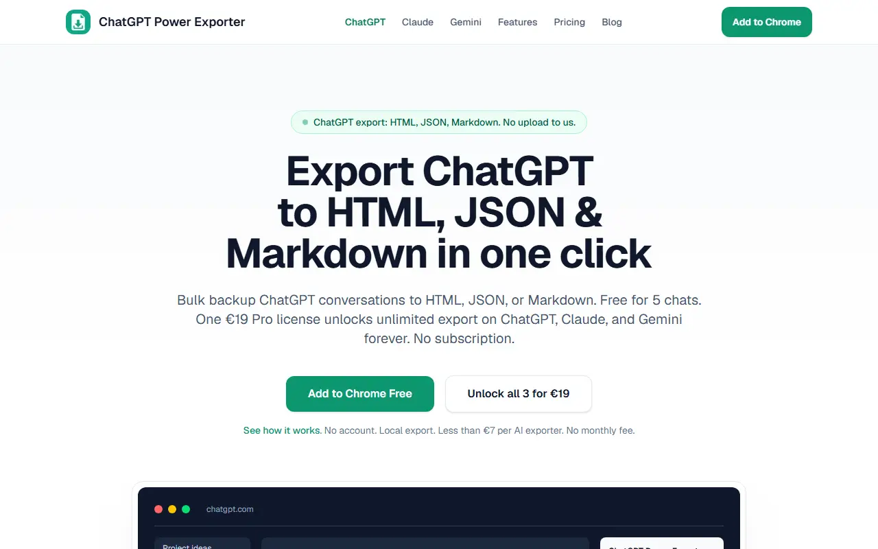 ChatGPT Exporter homepage screenshot