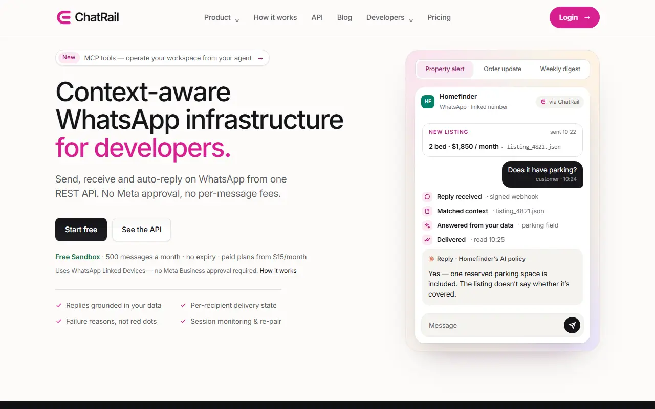 ChatRail homepage screenshot