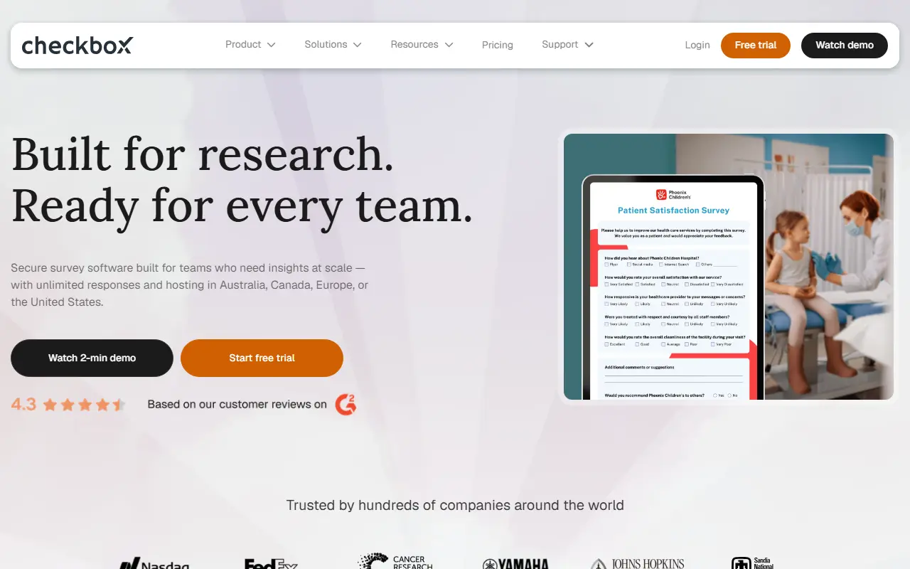 Checkbox homepage screenshot