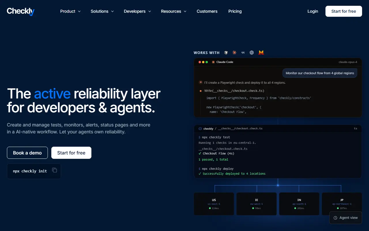 Checkly homepage screenshot