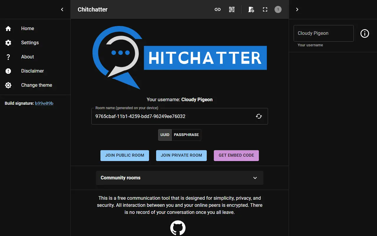 Chitchatter homepage screenshot
