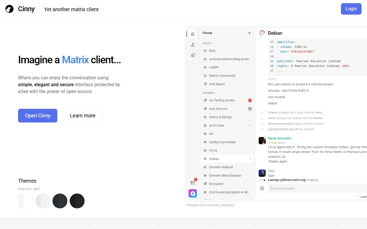 Cinny homepage screenshot