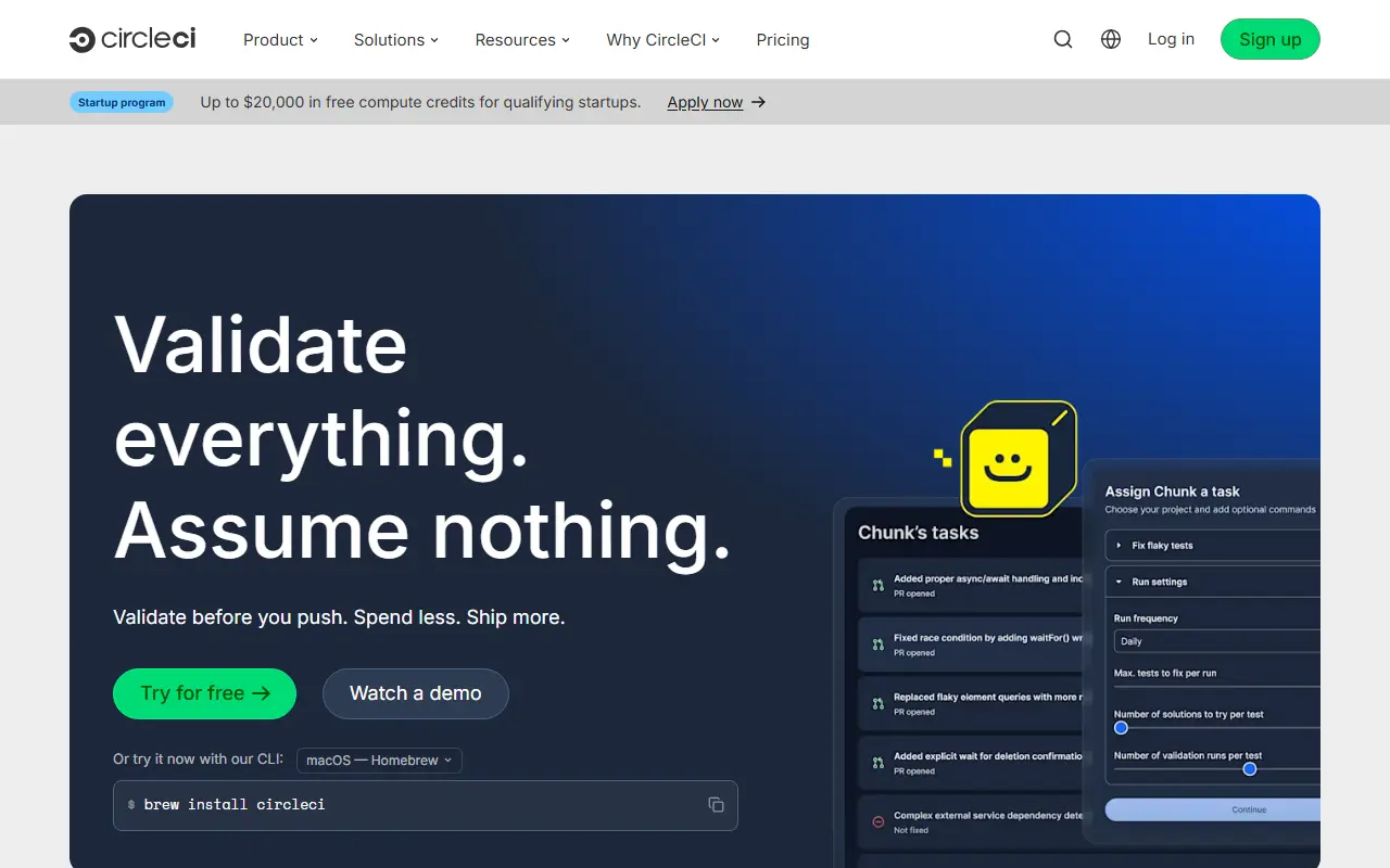 CircleCI homepage screenshot