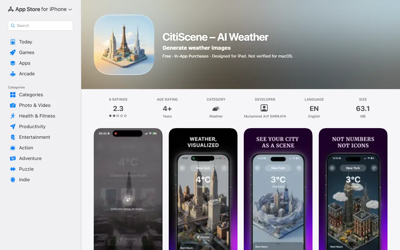 CitiScene Weather homepage screenshot