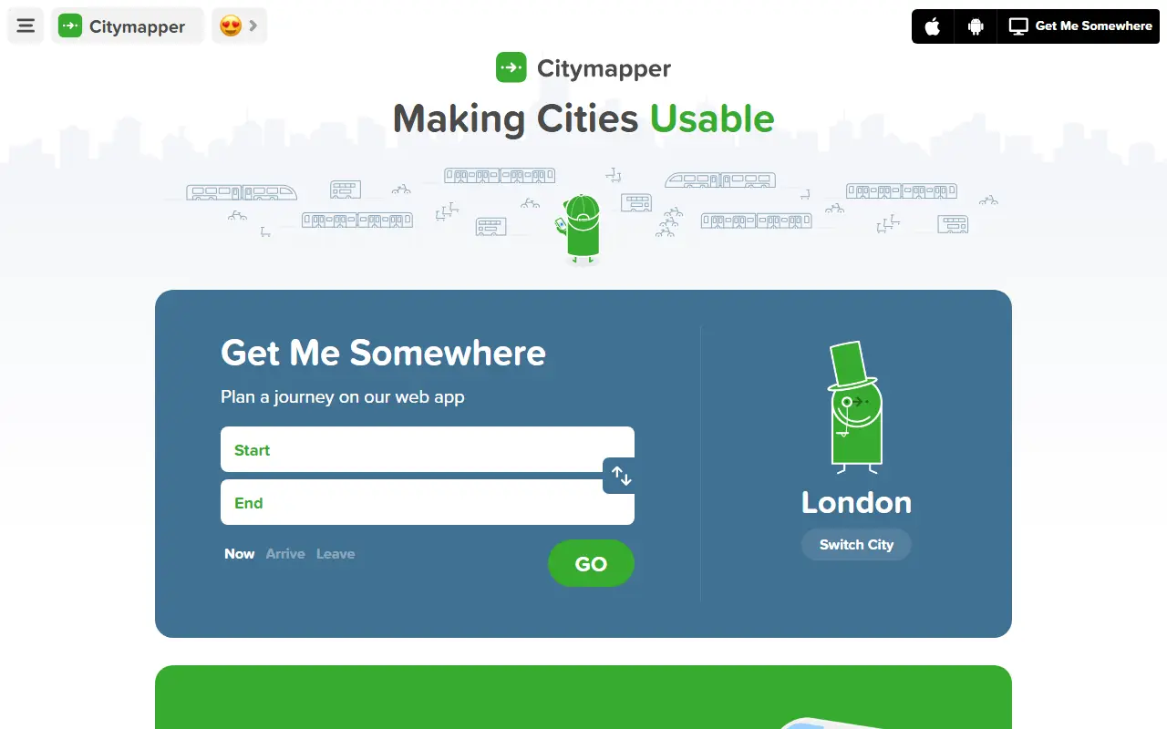 Citymapper homepage screenshot