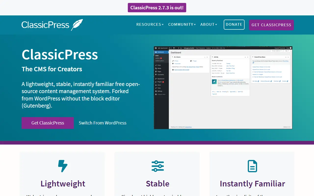 ClassicPress homepage screenshot
