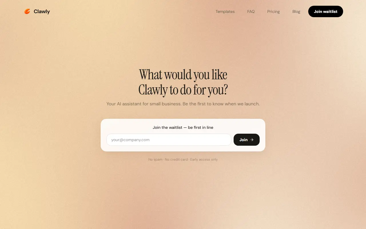 Clawly homepage screenshot