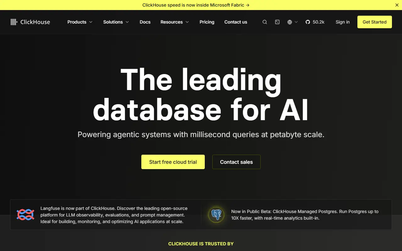 ClickHouse homepage screenshot