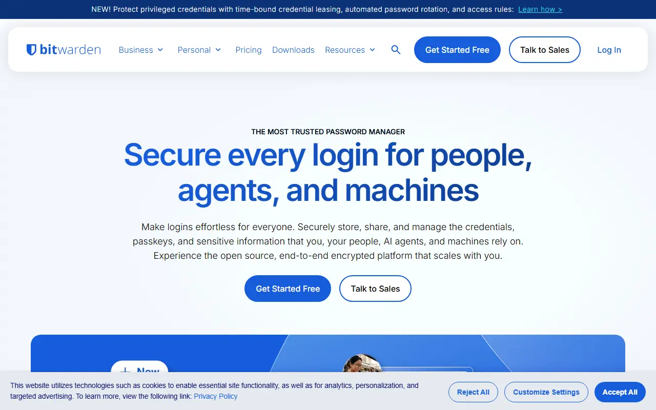 Bitwarden homepage screenshot