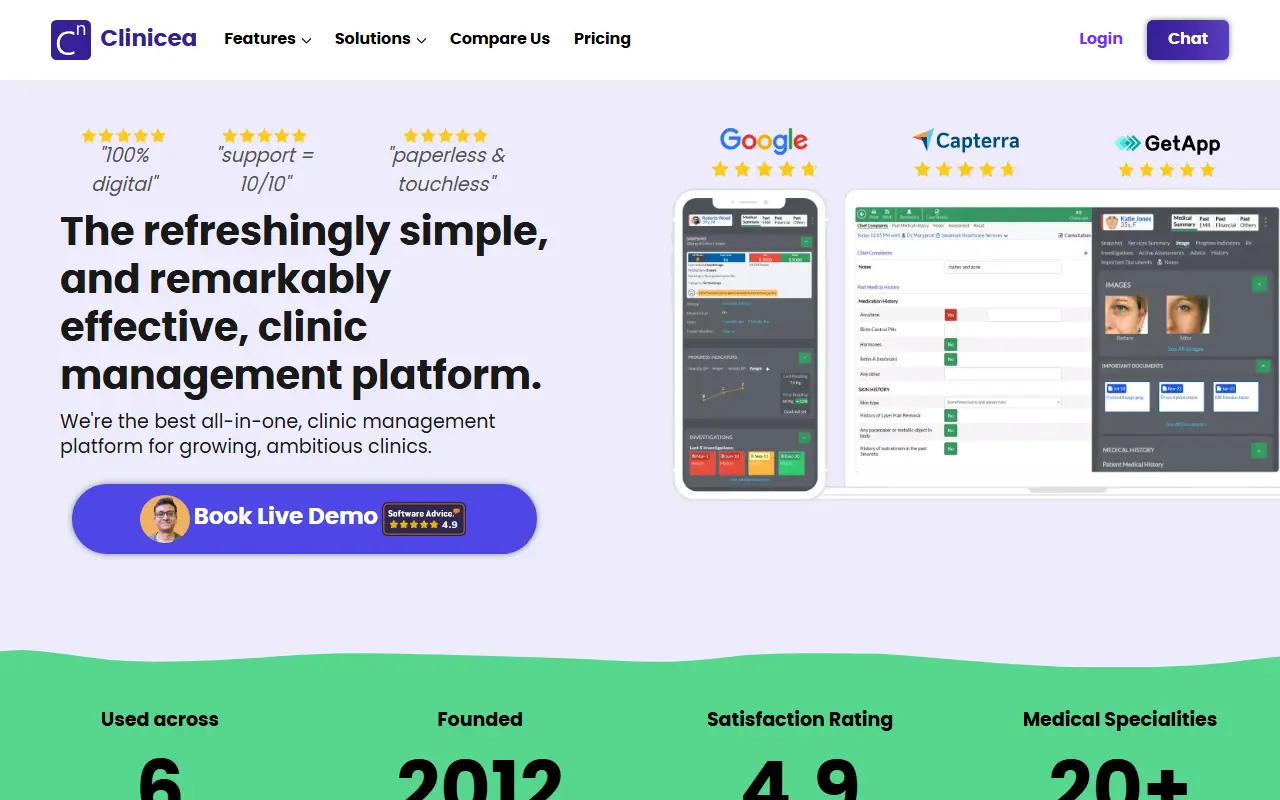 Clinicea homepage screenshot