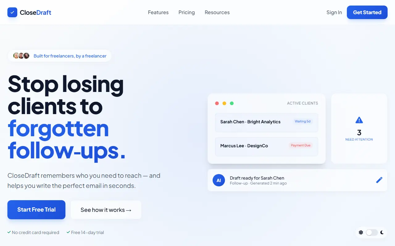 CloseDraft homepage screenshot