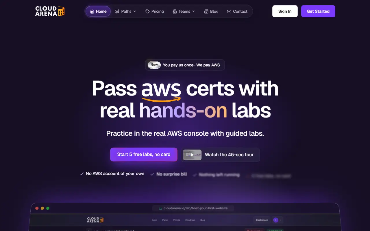 CloudArena homepage screenshot