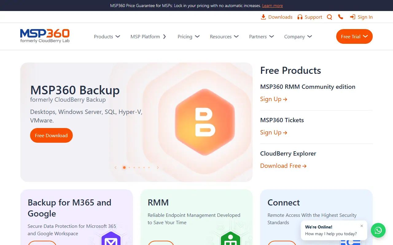 CloudBerry Backup (now MSP360) homepage screenshot