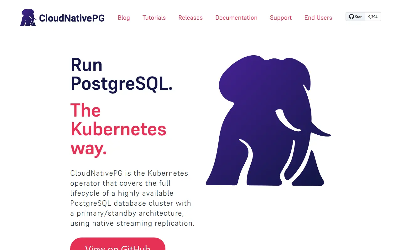 CloudNativePG homepage screenshot