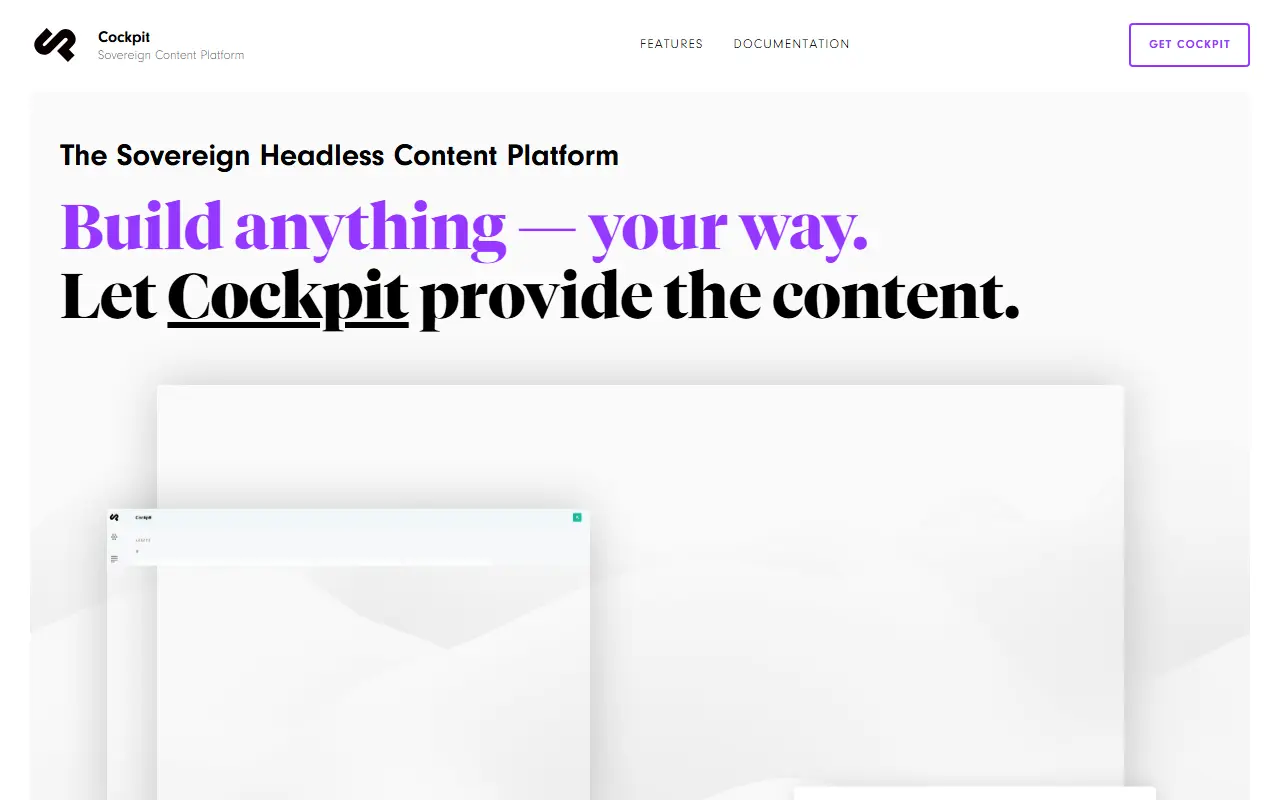 Cockpit CMS homepage screenshot